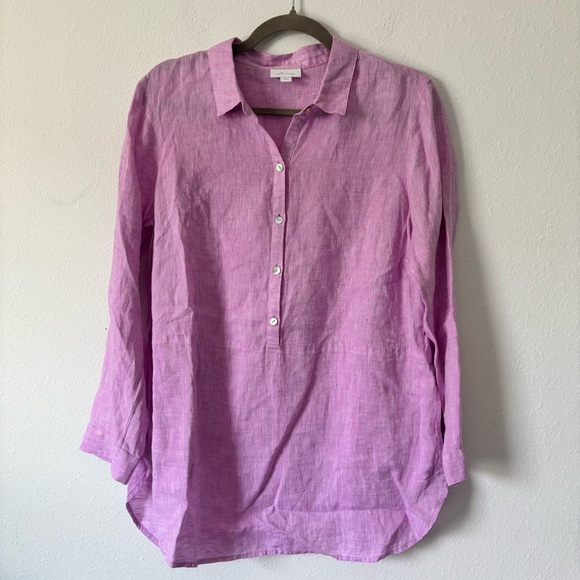 Womens J. Jill Purple Relaxed Notched Collar 100% Linen Medium - Picture 2 of 7